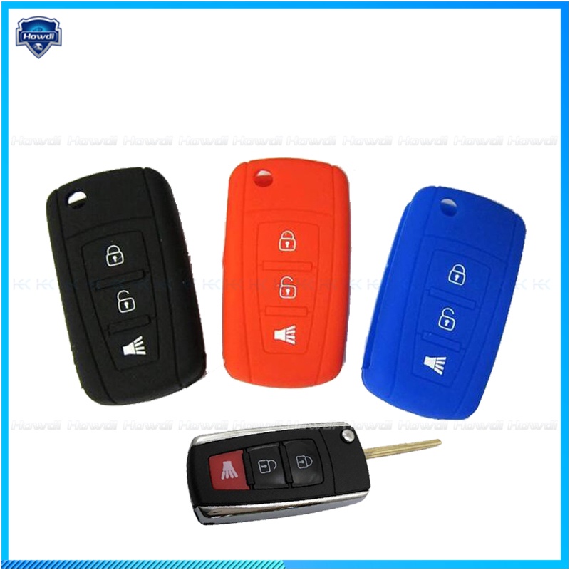 Cover Kunci Remote 3 Tombol Bahan Silikon Dengan Gantungan Kunci Kulit Untuk Proton Exora
