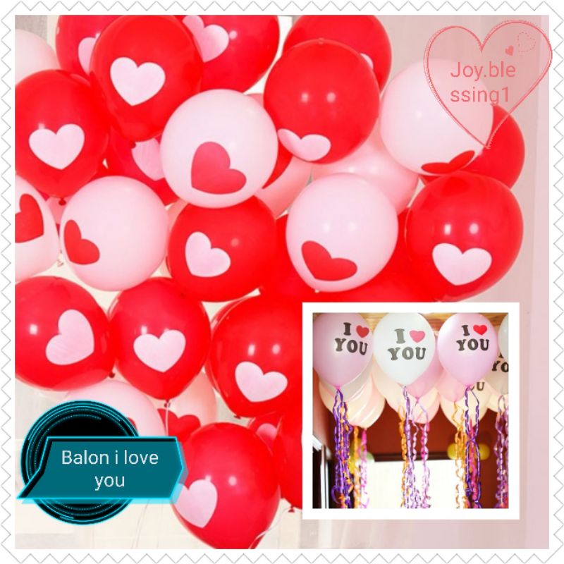 (1 PAK ISI 10 PCS) BALON LATEX I LOVE YOU merah putih hut RI /BALON LATEX LOVE 12"/balon hati valent
