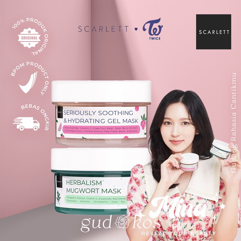 [NEW] SCARLETT WHITENING X TWICE Mask / Herbalism Mugwort Soothing Hydrating Masker Wajah