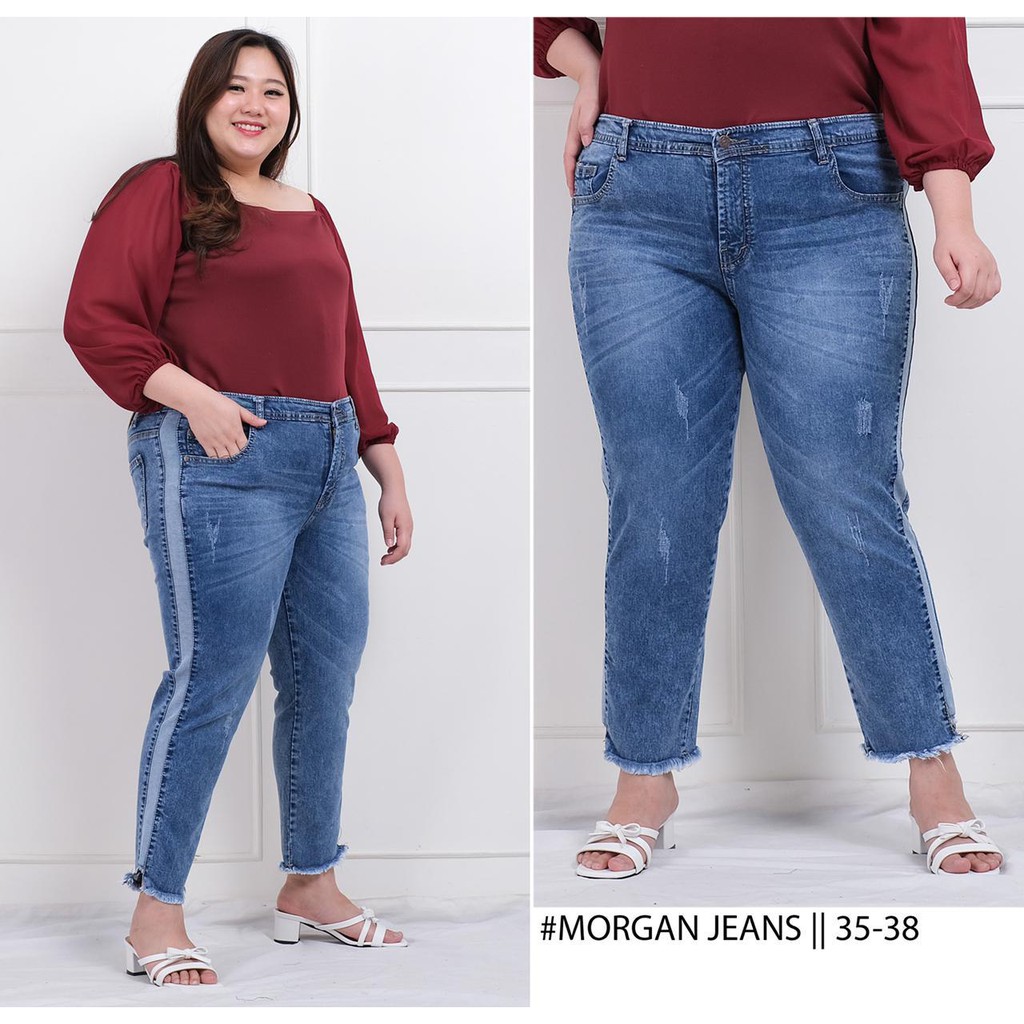 Celana Jeans Cewek Sobek Ripped Destroy Morgan Bigsize Jumbo