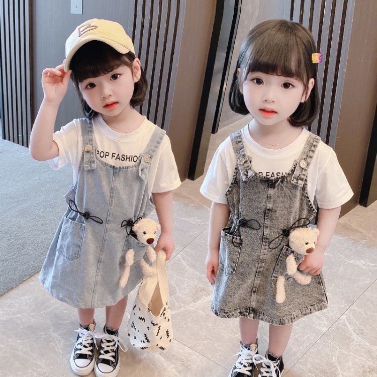 CG DR63 - FREE BONEKA Dress Overall 2in1 Set Kaos + Overall Jeans