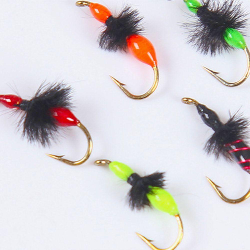 Preva 5pcs Umpan Bionic Isi14# Fishhooks Umpan Simulasi Pancing Burung Unta Rambut Ant Fly Hook