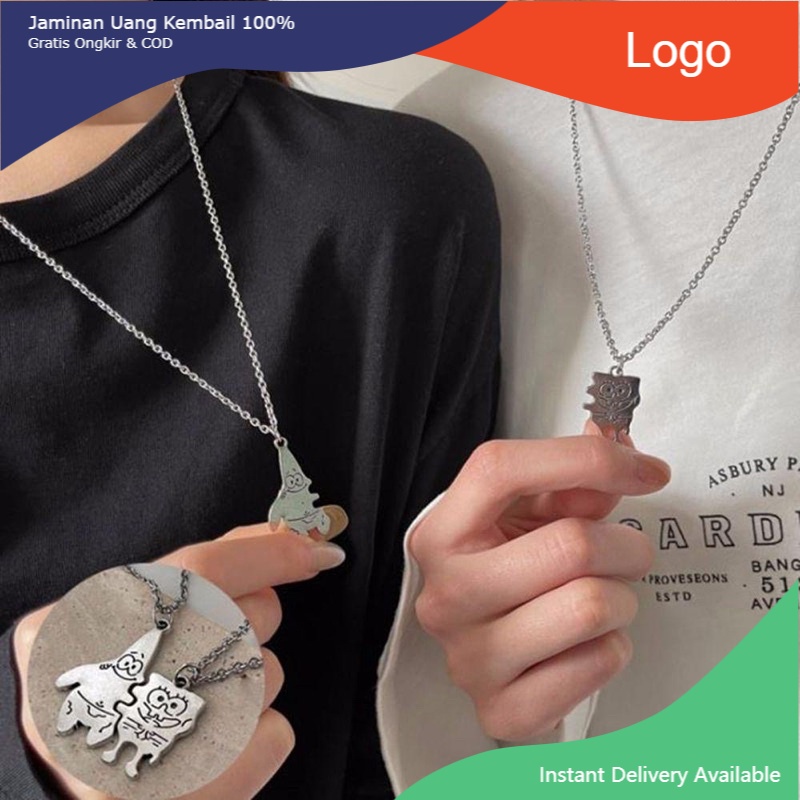 2pcsKalung Couple rantai liontin SpongeBob Patrick / kalung pasangan aesthetic