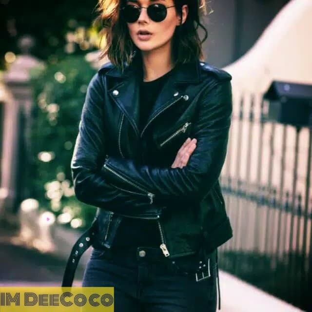 Jaket Wanita Jaket Semi Kulit Wanita Biker Casual Jaket Cewek Kulit Asli Terbaru - Hitam, L(I9J6) Ja