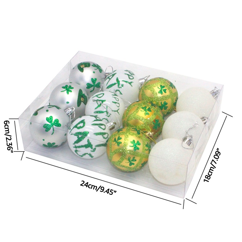 Set Liontin Bentuk Bola Desain Patrick 's Day 12 Untuk Pohon Natal