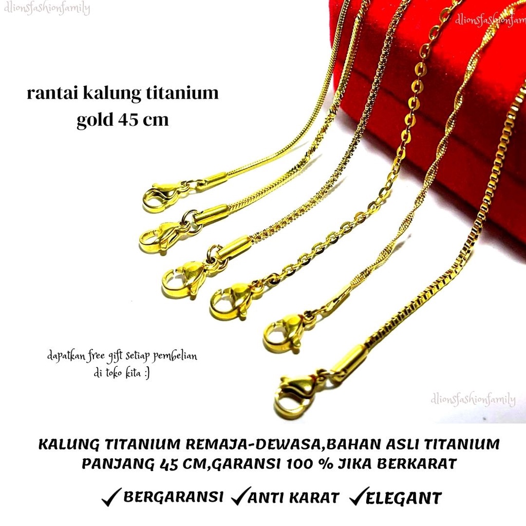 KALUNG TITANIUM ASLI ANTI KARAT,KALUNG TITANIUM PRIA,KALUNG TITANIUM WANITA WARNA GOLD PANJANG 45 CM