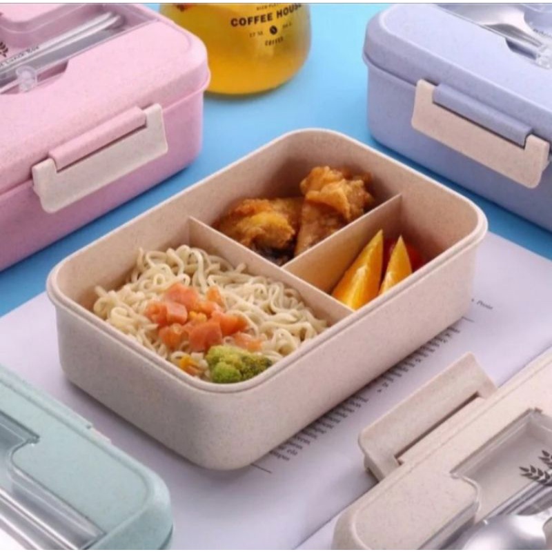 KOTAK MAKAN TEMPAT MAKAN KTM-03 / LUNCH SET BOX JERAMI GANDUM 1000ML KTM03