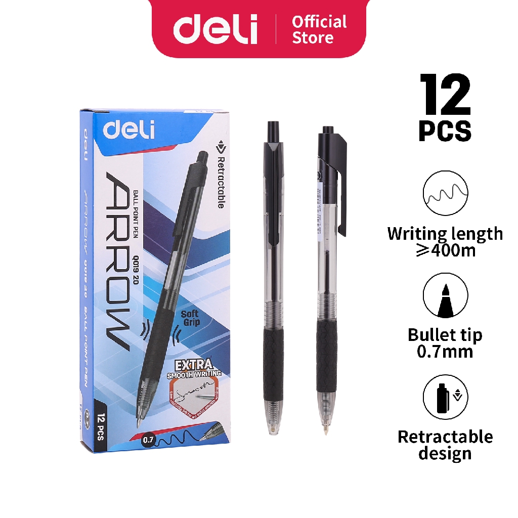 

Deli Pulpen Ball pen Cetek Penulisan Halus 0.7mm Hitam EQ01920