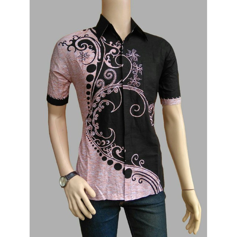 Risna Batik HRB026 kenongo kemeja hem pendek padi pekalongan M L XL MURAH KEREN bati pria wajik biru