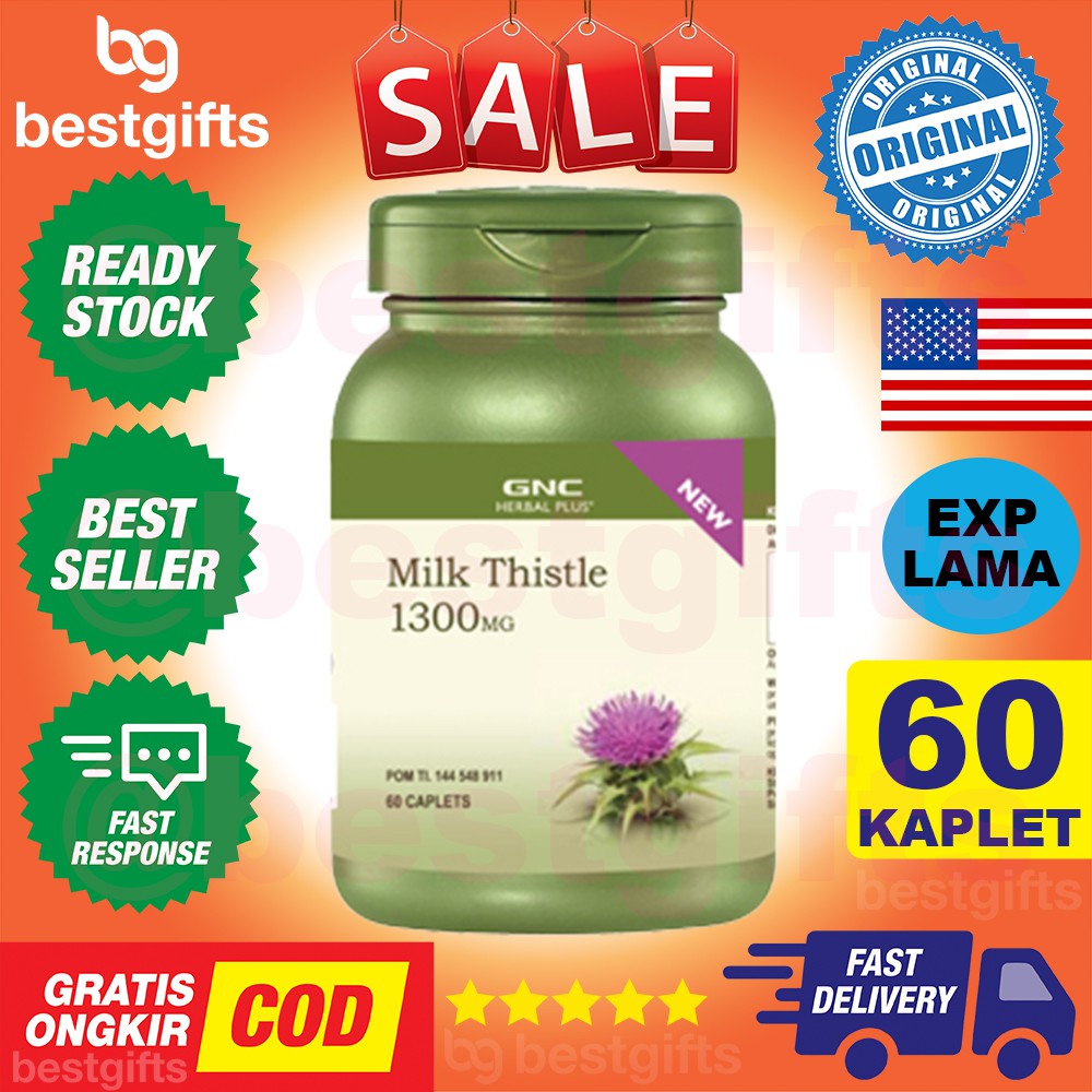 GNC HERBAL PLUS MILK THISTLE 1300MG KESEHATAN LIVER HATI NETRALISIR DETOX RACUN KOLESTEROL 60 KAPLET