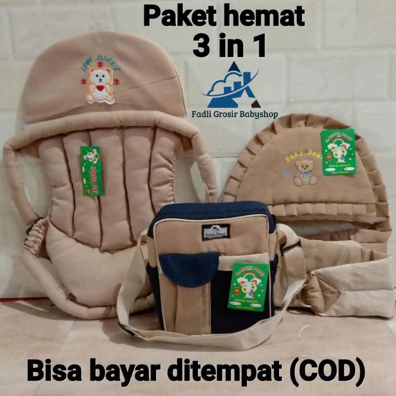 Gendongan Bayi Depan Topi Bordir Tas Bayi Marsya Dan Gendongan Bayi Samping Topi Bordir ( 3 in 1 )