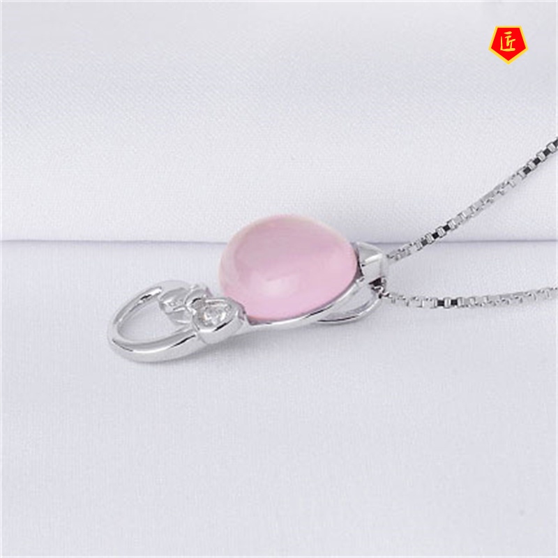 [Ready Stock]Korean Fashion Women Necklace Kitty Pink Crystal Pendant