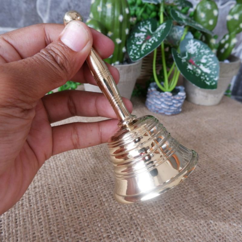 LONCENG TANGAN KUNINGAN PENDEK LONCENG GAGANG BARANG ANTIK PAJANGAN RUMAH AKSESORIS LOCENG FILM COD