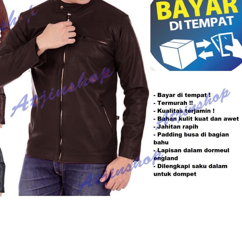 ➩ Atjin-Jaket Kulit Pria Kasual Exclusive Series Ferrari / Jaket Motor Pria [Coklat - Hitam] ✱