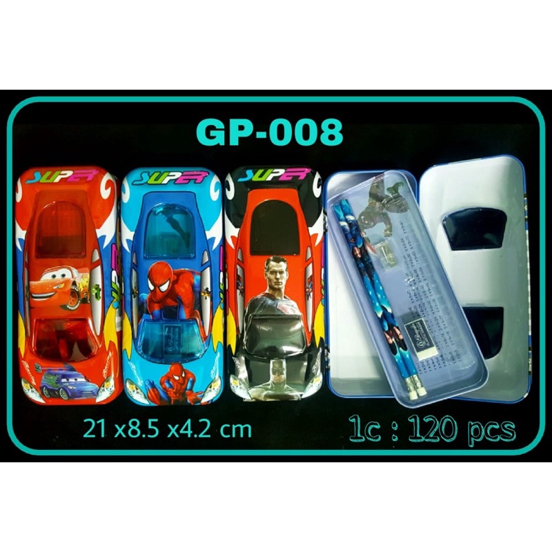 PENCIL CASE - TEMPAT PENSIL KALENG MOBIL BESAR 2 TINGKAT IRONMAN AVENGERS CAPTAIN AMERICA SPIDERMAN CARS SUPERMAN DORAEMON - PAKET ALAT TULIS SEKOLAH LENGKAP-1
