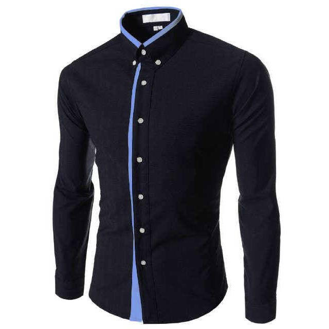 Executive Muda  kemeja pria lengan panajng hitam combi list biru  hem black list VL  Murah