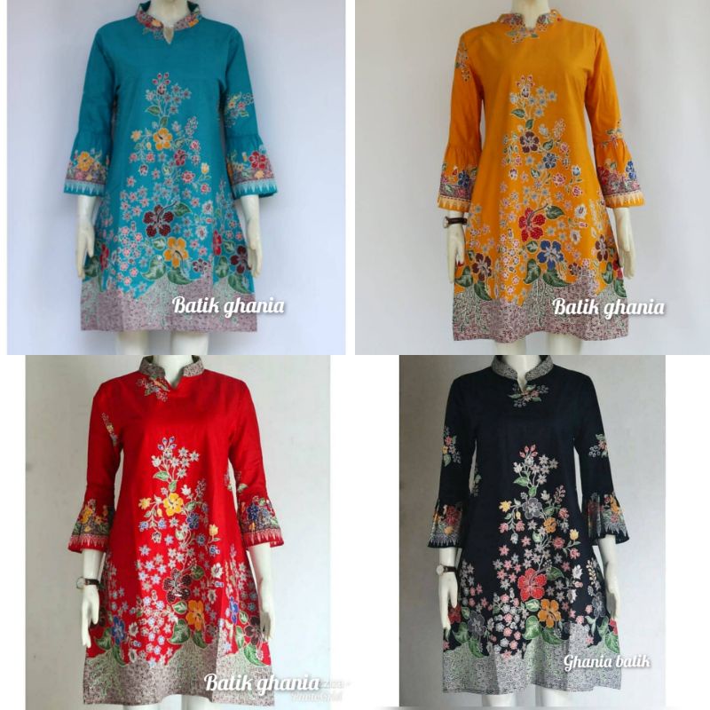 BAJU BATIK WANITA TUNIK  BUNGA SEPATU ATASAN WANITA MODERN