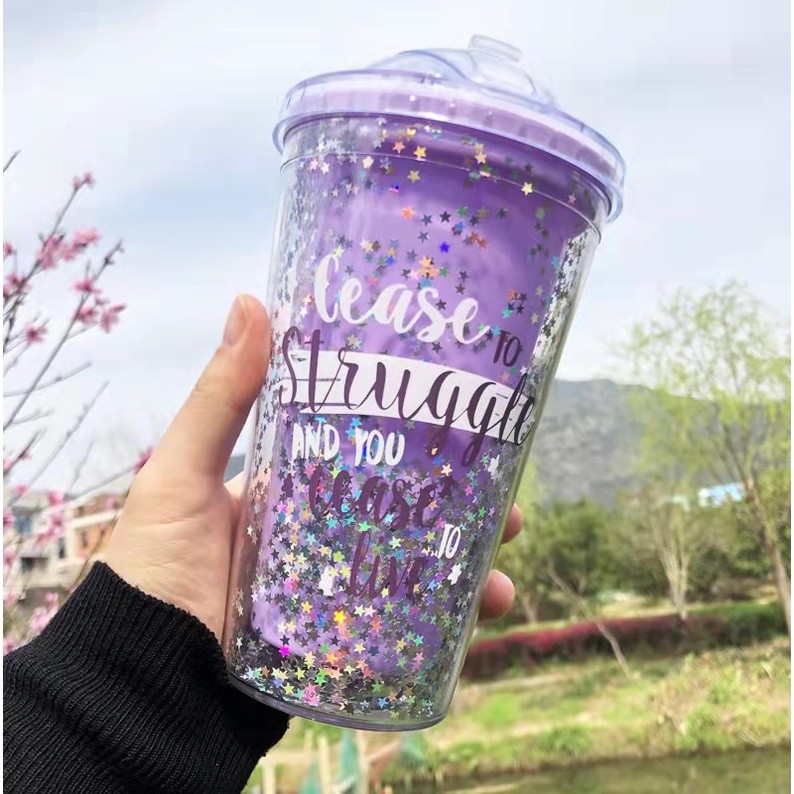 Botol Minum Gelas SEDOTAN / Tempat Minum Gelas Glitter Tumbler Cups Blink Gelas Botol Minum Air Sedo