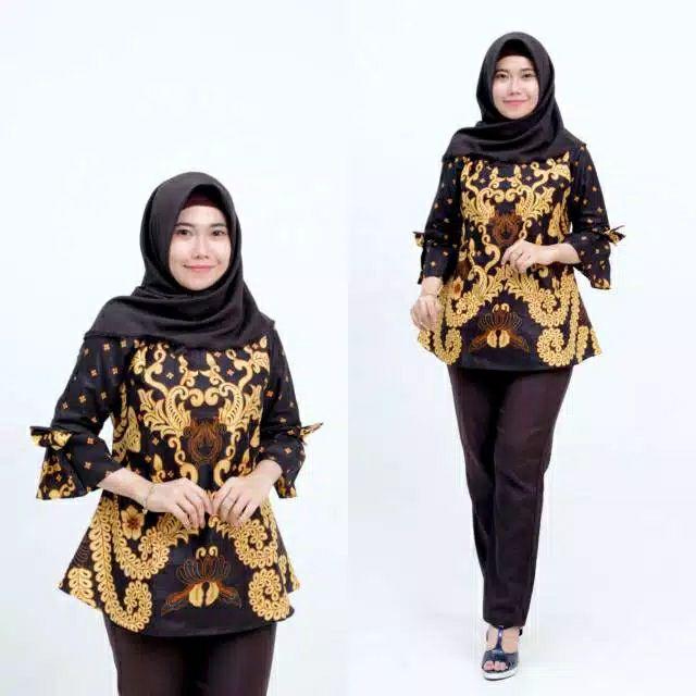 Tey-17 Batik Wanita Asj Sa Hrb026 Kenongo Kemeja Tosca Pendek
