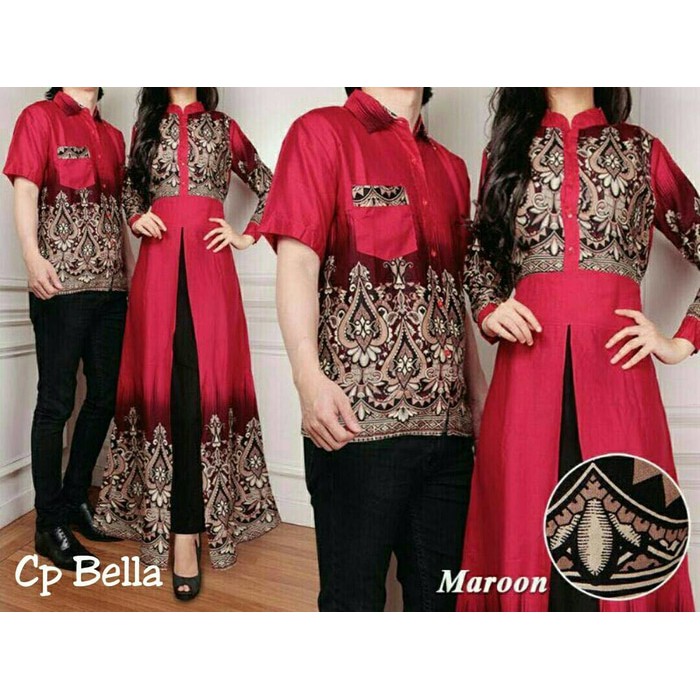 setelan couple muslim hijab batik merah od