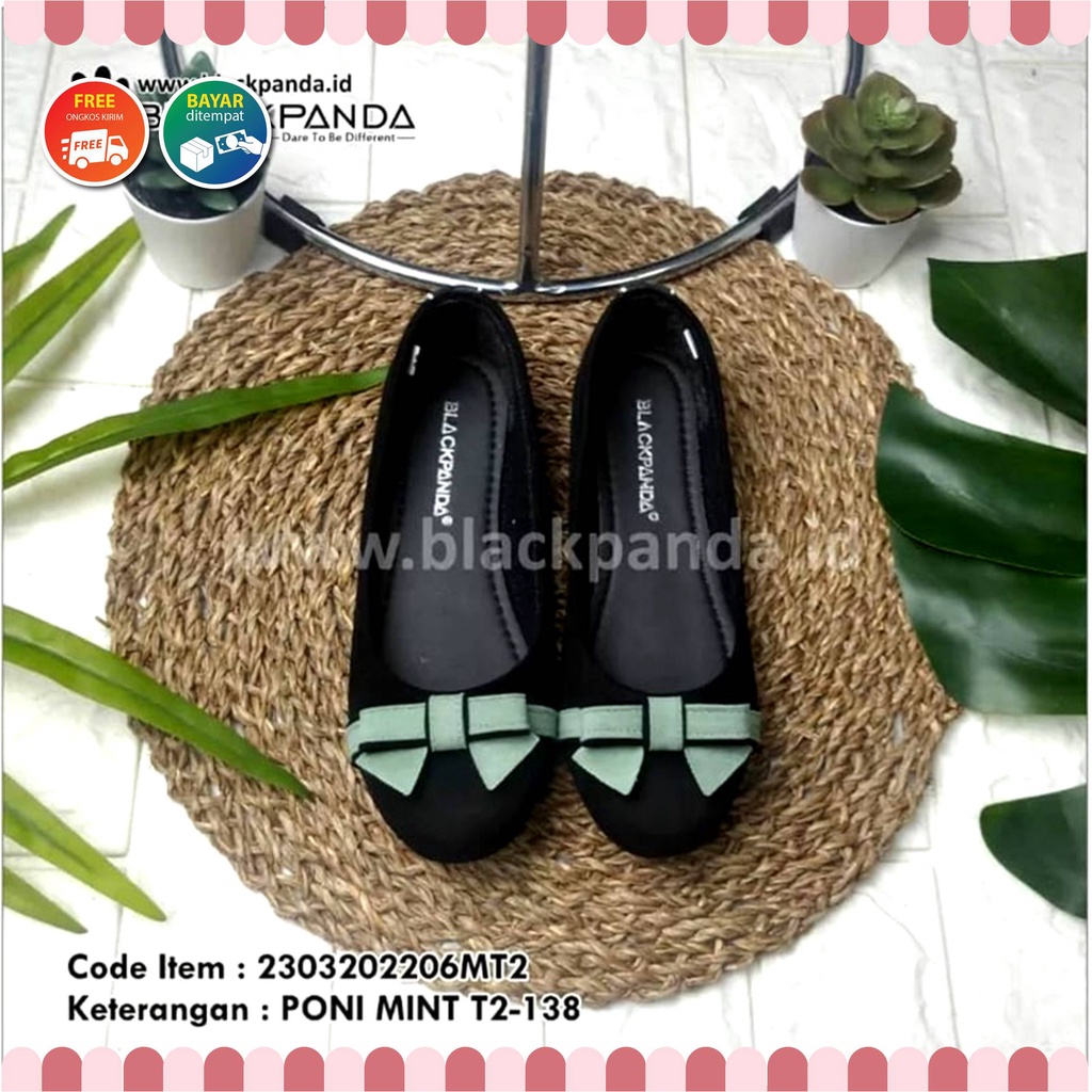 Blackpanda Flat Shoes / Sepatu Black Panda / Sepatu Wanita / Flatshoes Wanita / Black Panda Poni Hijau