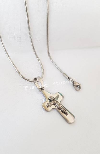 Kalung fashion salib Jesus import titanium white Antikarat ST07 Bestseller bestquality import