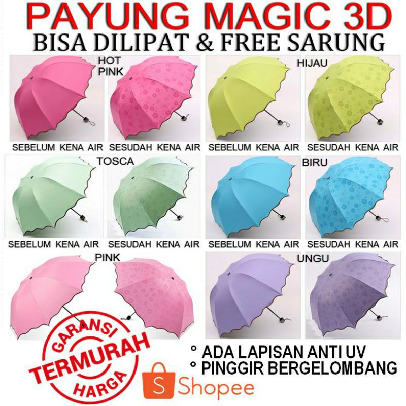 Payung Lipat Umbrella Payung Magic 3D  Payung Ajaib Dengan Motif Yang Muncul ketika Basah