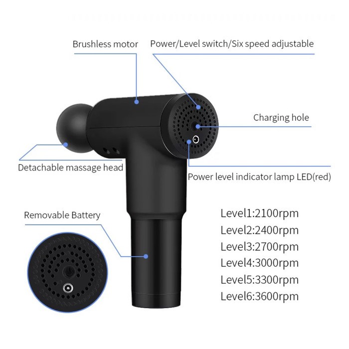 Fascial Gun Massage Gun Alat Pijat Getar Terapi Otot Therapy Massager Gym Pembentuk Otot 5 Head