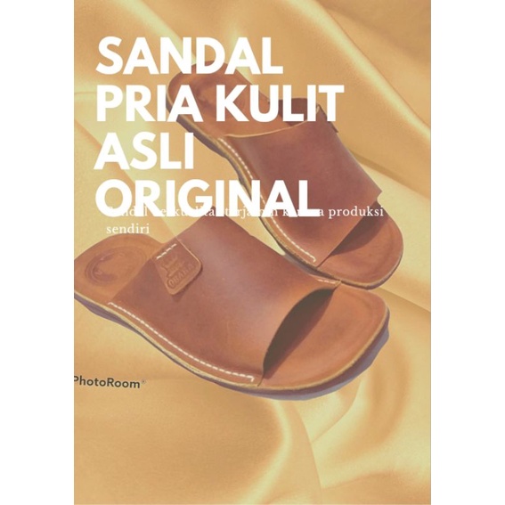 Sandal kulit asli selop pria dewasa cowok original casual  murah terbaru berkualitas kekinian tready model kokop warna coklat muda