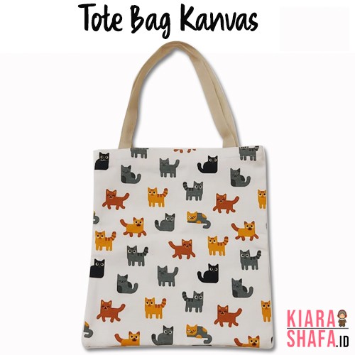 Kiarashafa - Tote Bag Bahan Kanvas Penutup Resleting Motif Kekinian