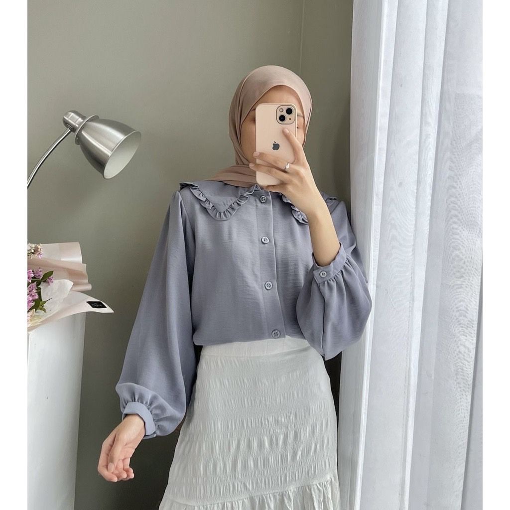 Blouse Lengan Balon Atasan Crinckle Kemeja Hanna Wanita