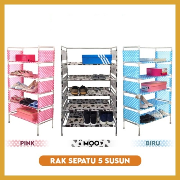 PROMORak Sepatu 5 Susun Tempat Sepatu Sendal 5 Tingkat Portable Shoes Rack Rangka Besi Kuat-TERMURAH