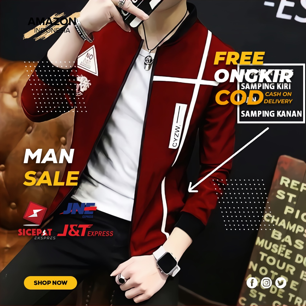 JAKET PRIA LENGAN PANJANG WARNA MAROON BAHAN KAIN TRICOTT TEBAL STYLE CASUAL BEST QUALITY HARGA TERMURAH