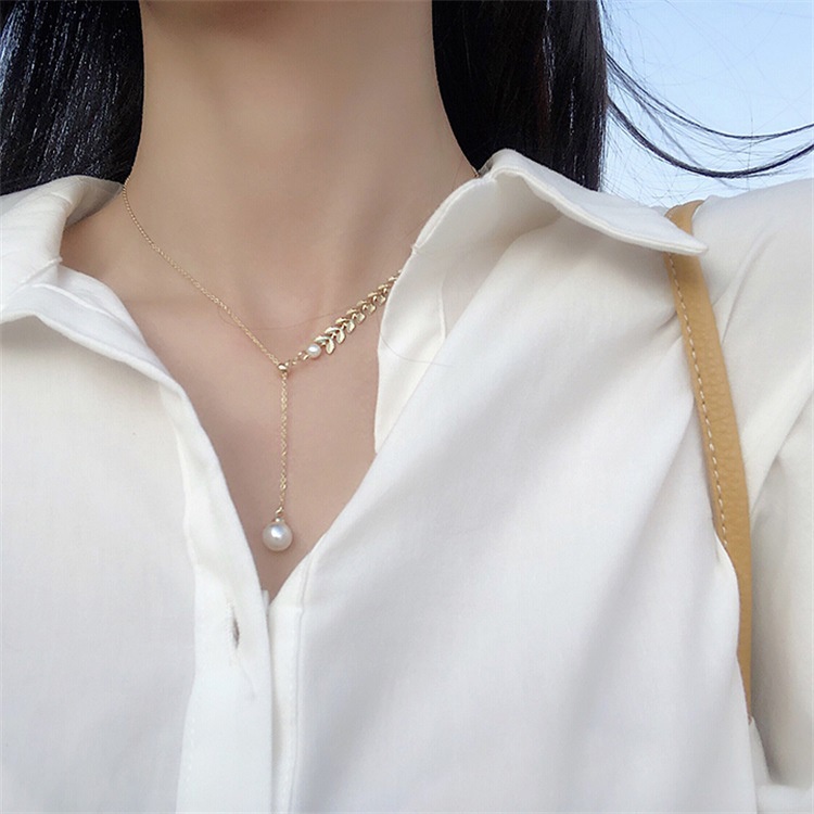 Korea baru trendi dingin mutiara liontin kalung wanita online influencer niche desain sederhana temp