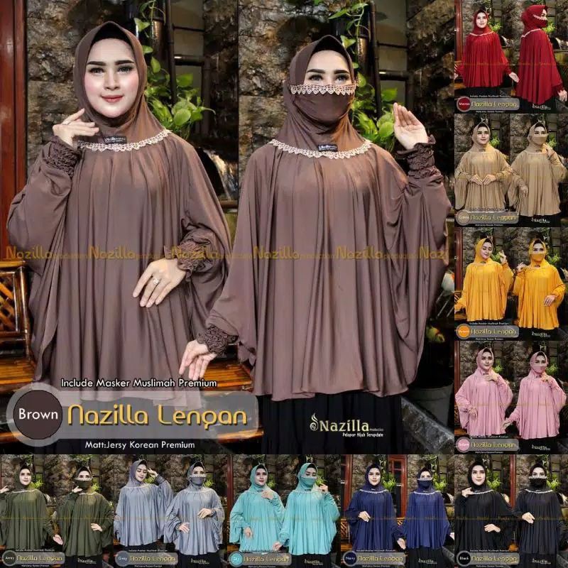 Jilbab Khimar Syari Lengan Ori Nazilla Free Masker