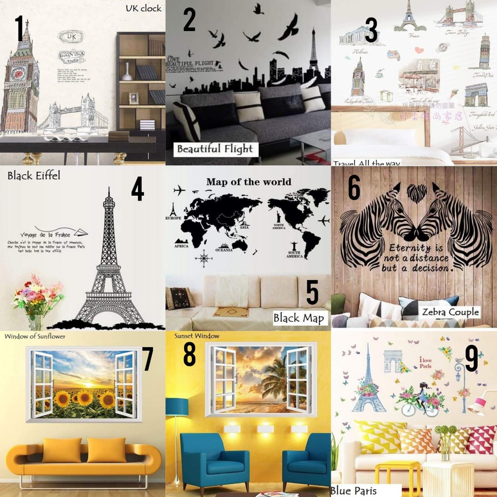 Wallsticker Ukuran 60x90 Motif Kota dan Vintage