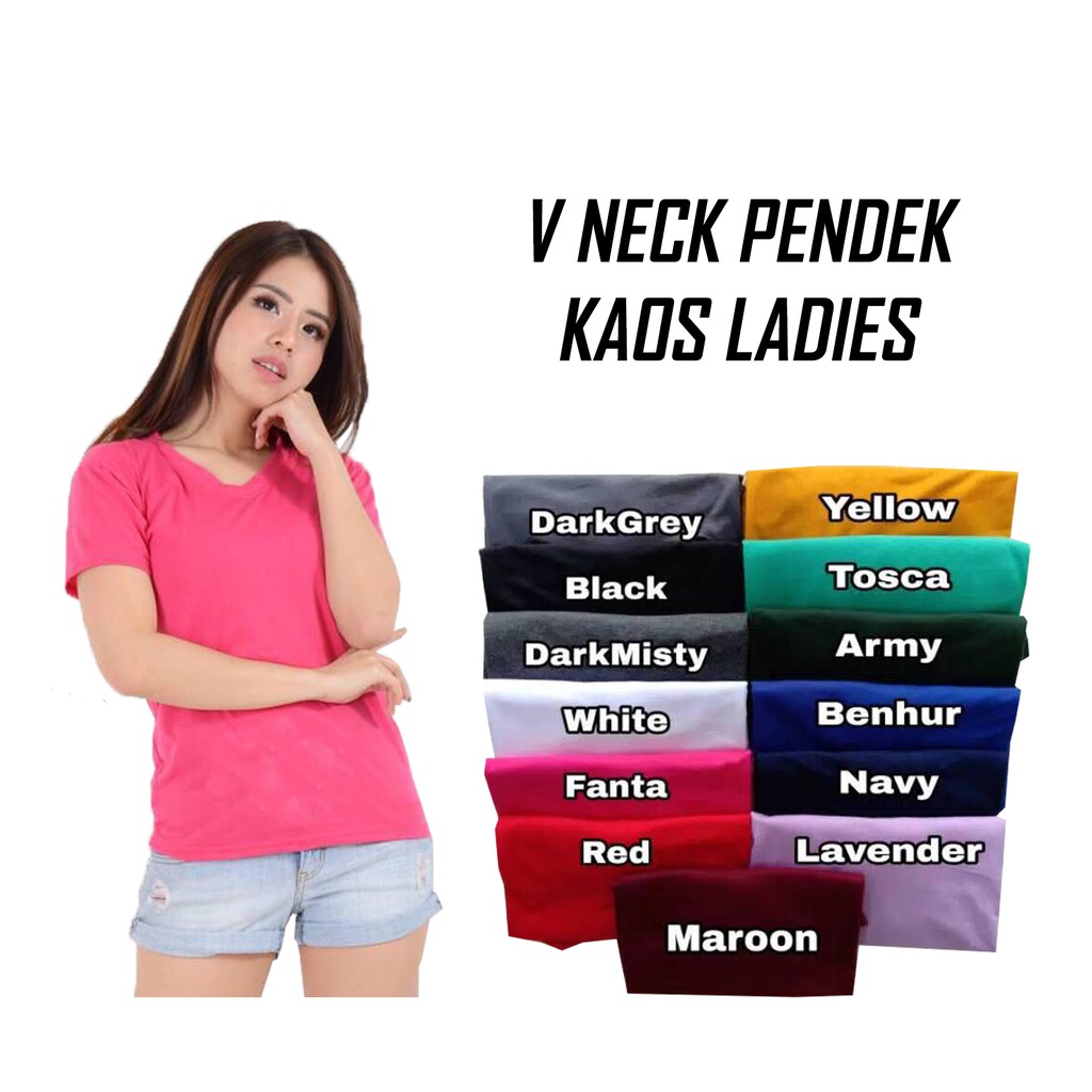 LADIES V  NECK  KAOS  PENDEK WANITA POLOS  baju  cewek lengan 