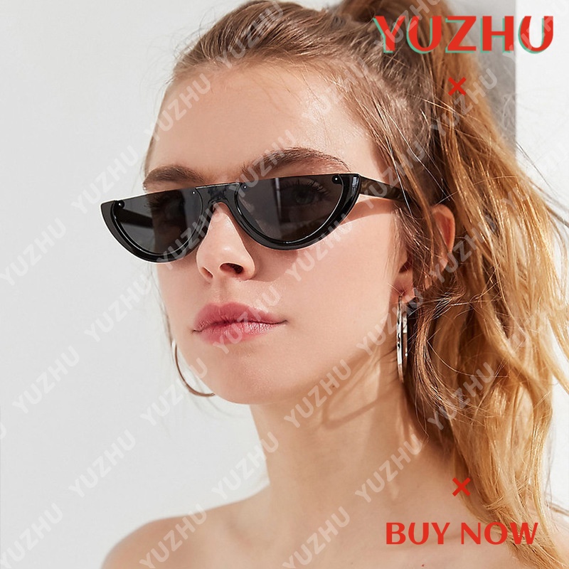 (YUZHU) Bayar Di Tempat Kacamata Hitam Wanita/Pria Cool Trendy Oval Half Frame Sunglasses Women/Men UV400