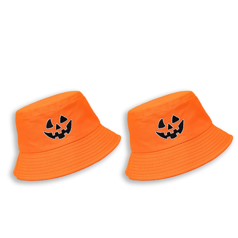 Topi Bucket Model Lebar Motif Kartun Labu Halloween Ukuran 56-58cm Untuk Travel