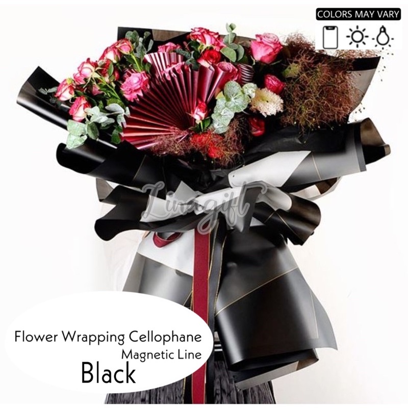 ( 5 Lembar ) MAGNETIC LINE - FLOWER WRAPPING PAPER ABSTRACT KERTAS BUNGA / BUKET BUNGA KOREAN PLASTIC CELLOPHANE FLORIST