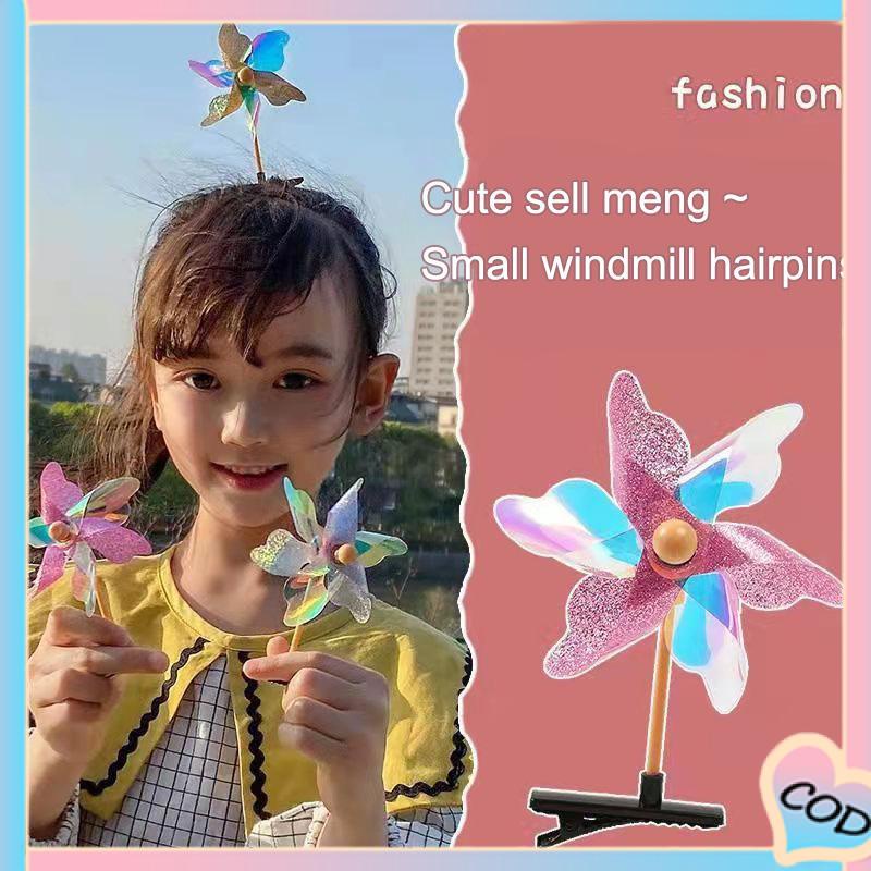 COD❤️ Anak-anak Lucu Berputar Pinwheel Jepit Rambut Kreatif Hiasan Kepala Klip Atas-A.one