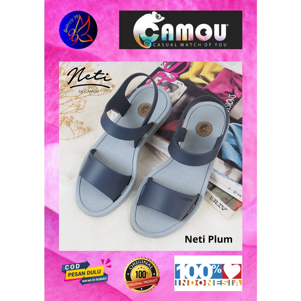 Neti Sandal Wanita Sandal Flat Sandal Original Sandal Camou  Tipe : Neti Plum