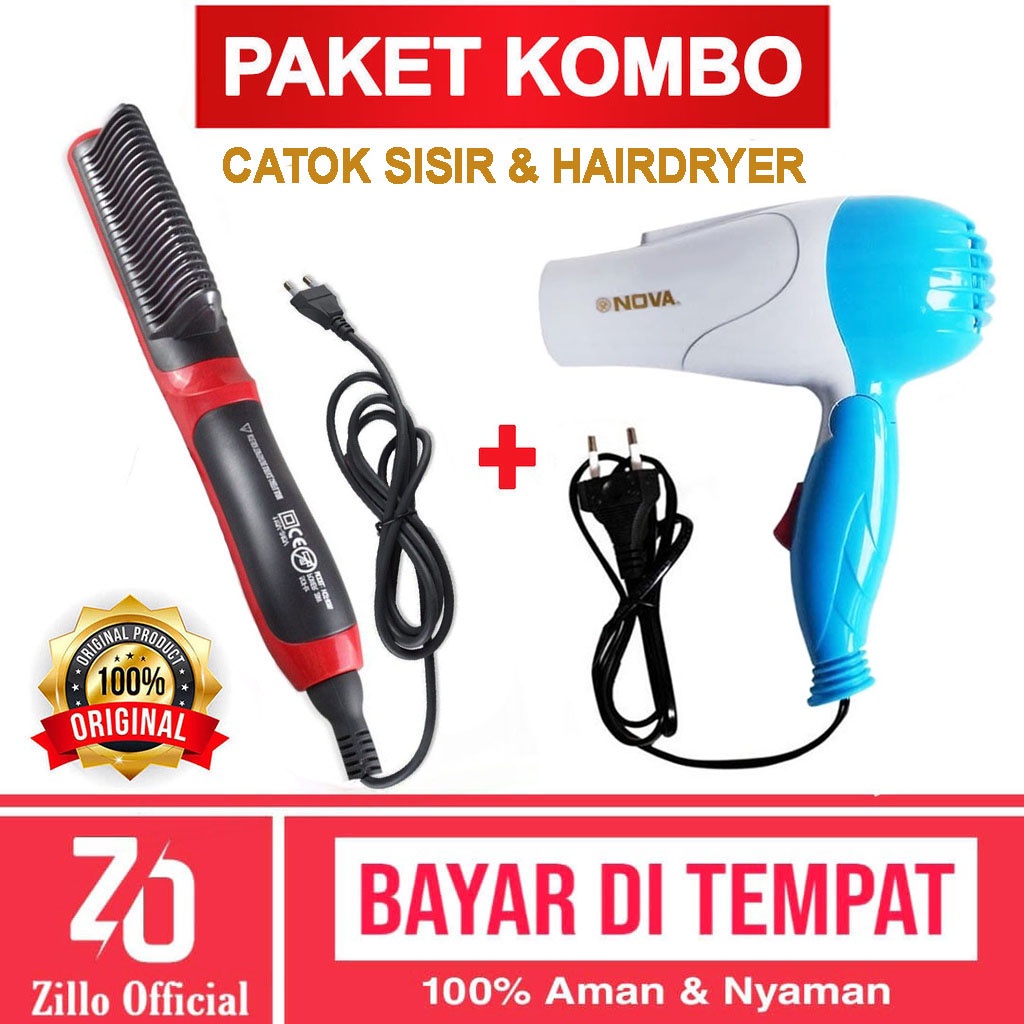 ZILLO Catok Sisir Dan Hairdryer Catokan Pelurus Rambut Sisir Dan Hair Dryer Pengering Rambut