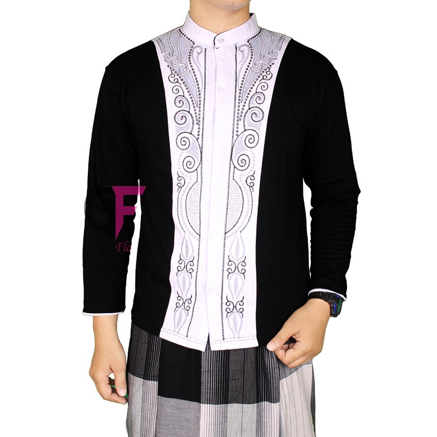 GIOFLO Baju Koko Lengan Panjang Bordir Terbaru Black / KKL 75