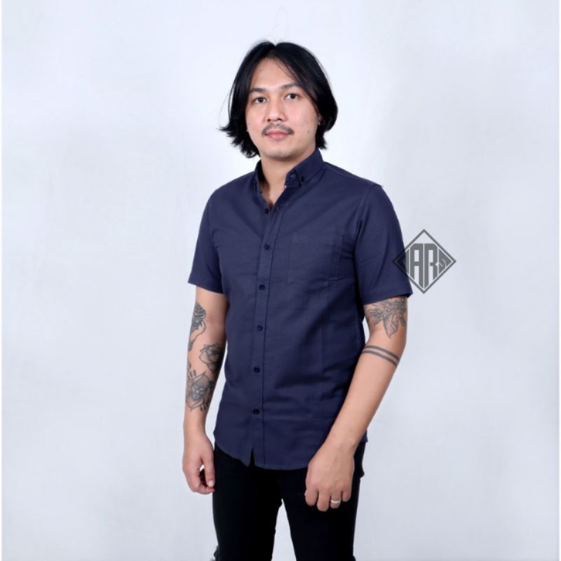 kemeja polos pria navy biru tua navi darkblue Nevi lengan panjang dan pendek slimfit jumbo 3XL