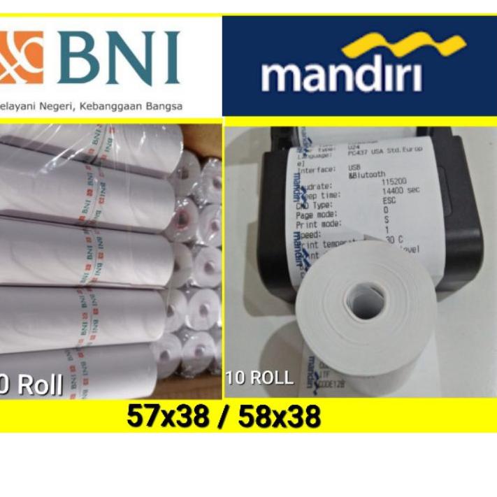 

Recomend KERTAS STRUK LOGO BANK BNI / MANDIRI THERMAL PAPER ROLL 57X38 58X38 57X40 58X40MM PRINTER RECEIPT PPOB 58MM