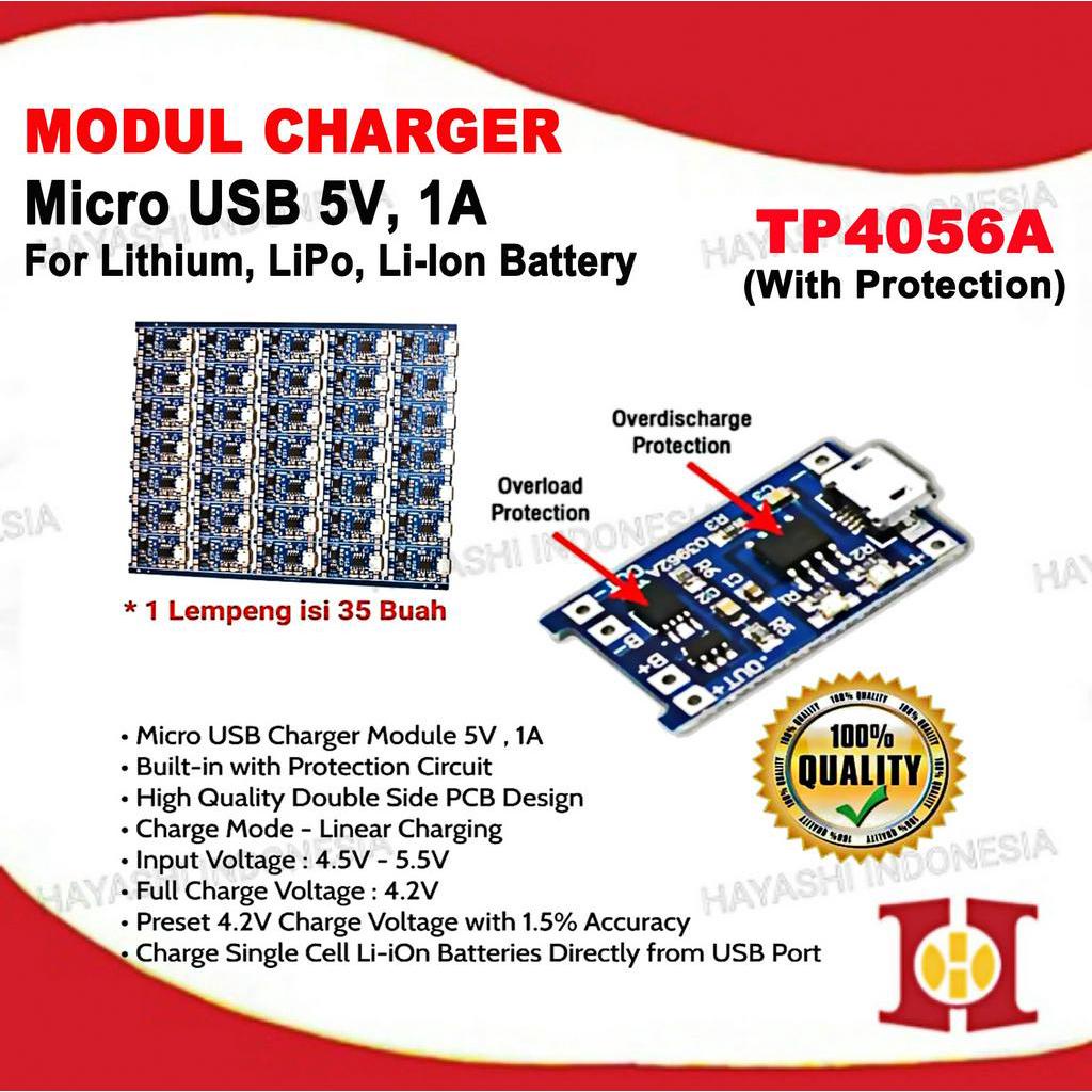 Modul TP4056A Micro USB Charger 18650 Baterai Lithium 5V 1A Protection - 5pcs