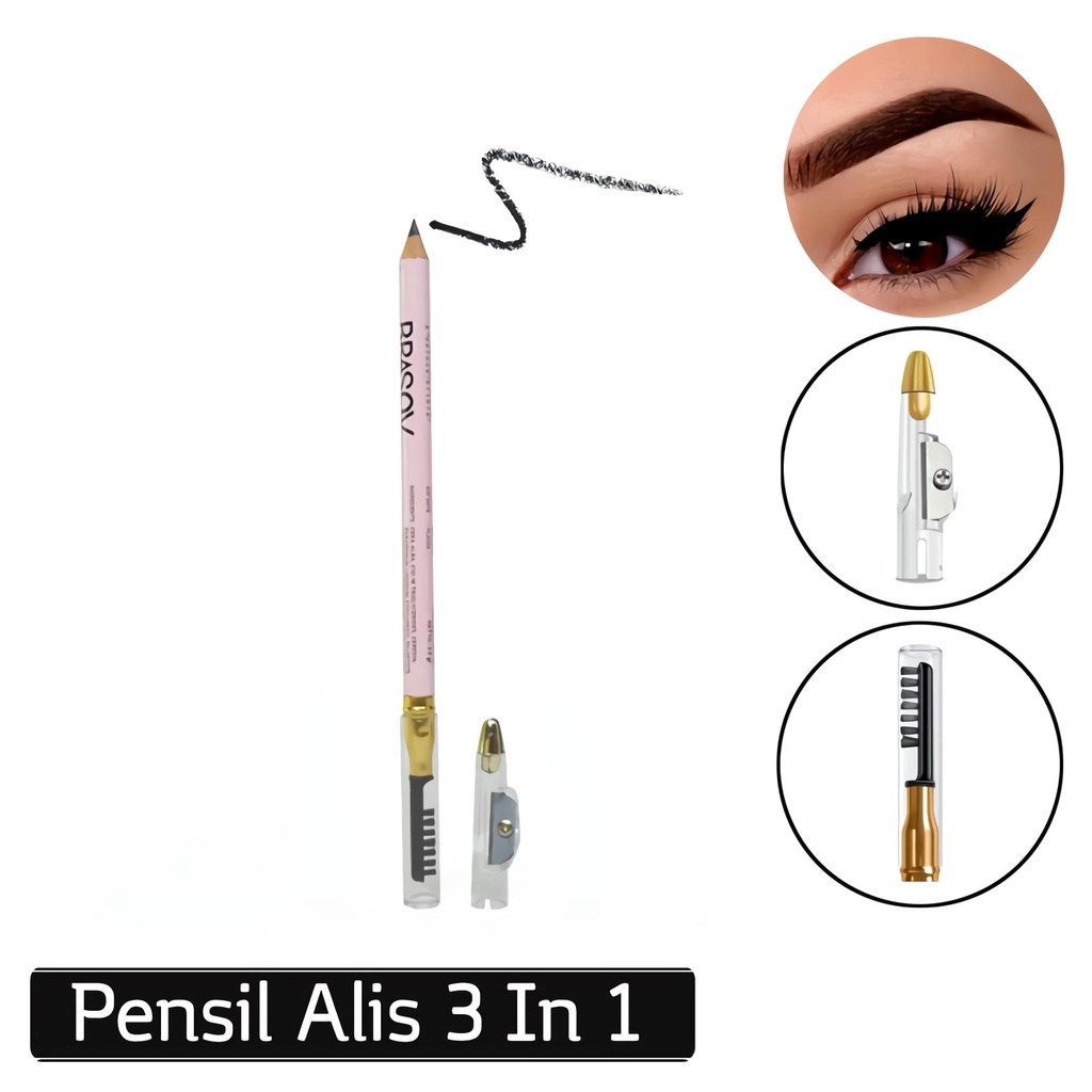 RADYSA - BRASOV Pensil Alis 3 IN 1 + Serutan + Sikat 2.5 GR Eyebrow Pencil TYPE A Pigmented Hitam/Coklat