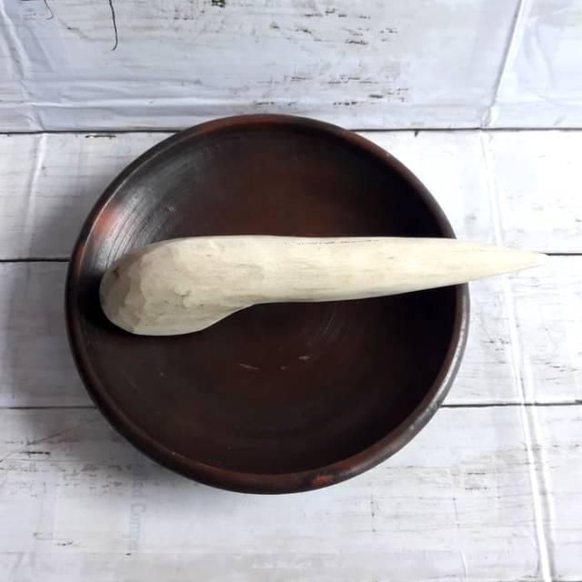 Set cobek ulekan cobek tanah liat dan ulekan piring tanah liat ulekan kayu satu set