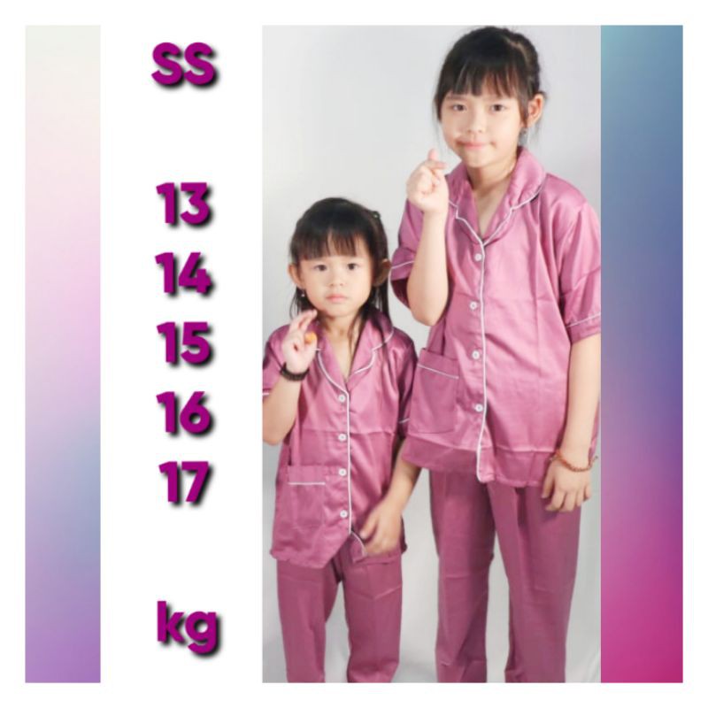 Piama anak satin silky velvet celana panjang lengan pendek